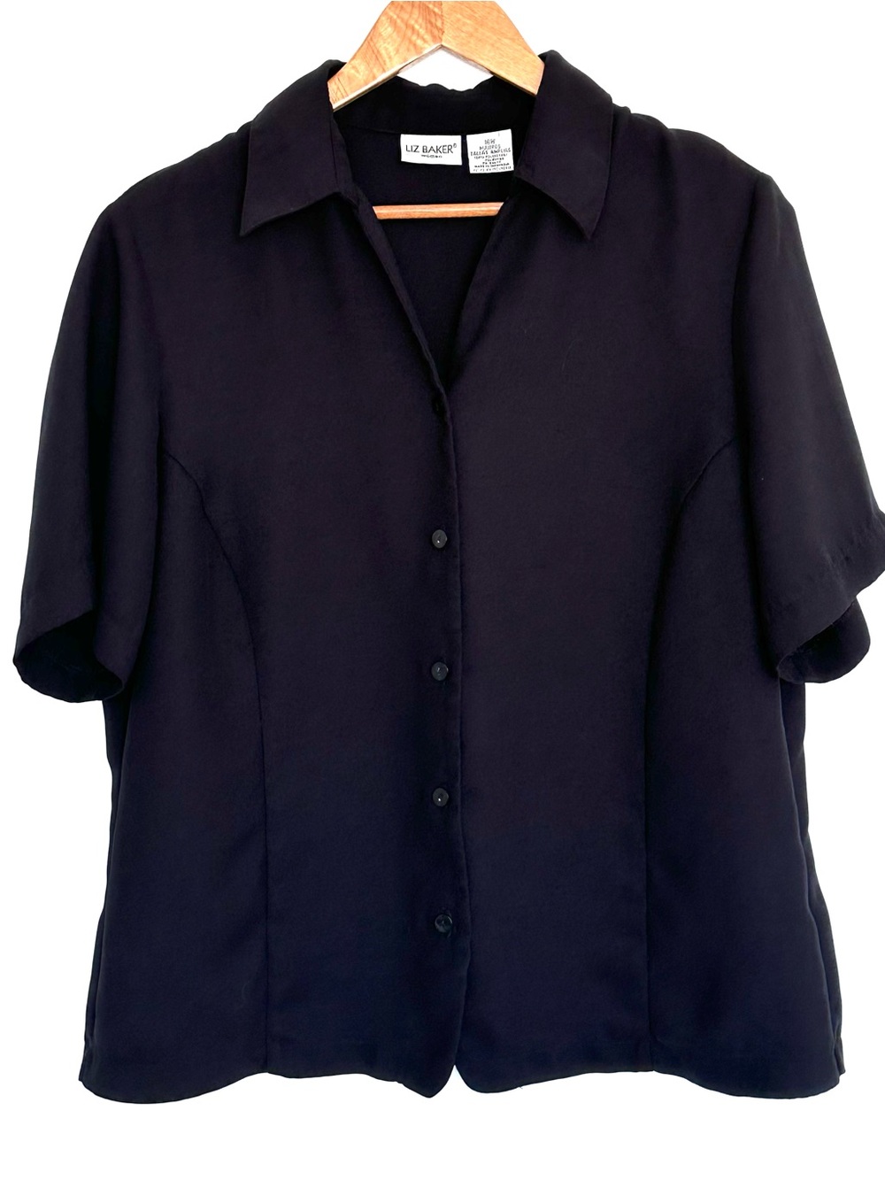 Liz Baker Plus Shirt Women’s Size 16W Black Short Sleeve Button Down Blouse Top